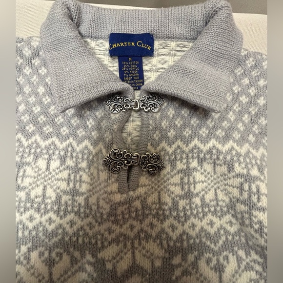 Charter Club Vintage Wool blend Fair Isle Metal Clasp Sweater Size Medium - Picture 1 of 6